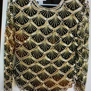 Black silk beaded sequin top